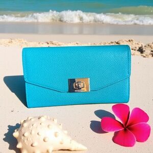 Michael Kors Cassie Trifold Tile Blue Wallet (New)